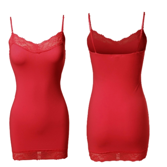 Red sexy cami long lingerie camisole basic lace tank top - Picture 1 of 1